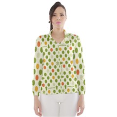 Merry Christmas Polka Dot Circle Snow Tree Green Orange Red Gray Wind Breaker (women) by Mariart