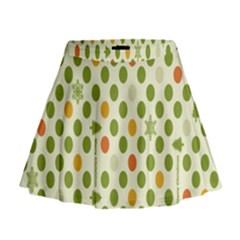 Merry Christmas Polka Dot Circle Snow Tree Green Orange Red Gray Mini Flare Skirt by Mariart