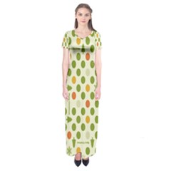 Merry Christmas Polka Dot Circle Snow Tree Green Orange Red Gray Short Sleeve Maxi Dress by Mariart