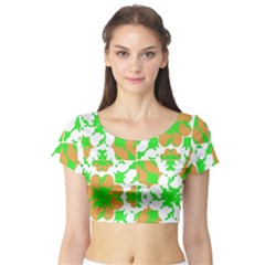 Graphic Floral Seamless Pattern Mosaic Short Sleeve Crop Top (tight Fit)