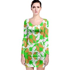 Graphic Floral Seamless Pattern Mosaic Long Sleeve Bodycon Dress