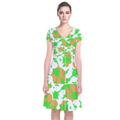 Graphic Floral Seamless Pattern Mosaic Short Sleeve Front Wrap Dress