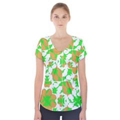 Graphic Floral Seamless Pattern Mosaic Short Sleeve Front Detail Top