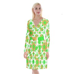 Graphic Floral Seamless Pattern Mosaic Long Sleeve Velvet Front Wrap Dress