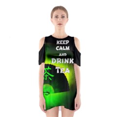 Keep Calm Drink Green Tea Shoulder Cutout One Piece by cglightNingART