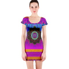 Air And Stars Global With Some Guitars Pop Art Short Sleeve Bodycon Dress by pepitasart