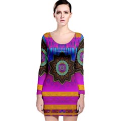 Air And Stars Global With Some Guitars Pop Art Long Sleeve Velvet Bodycon Dress by pepitasart