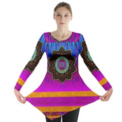 Air And Stars Global With Some Guitars Pop Art Long Sleeve Tunic  by pepitasart