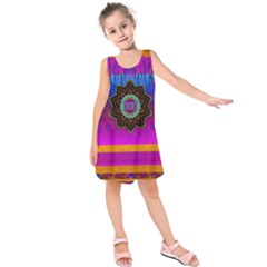 Air And Stars Global With Some Guitars Pop Art Kids  Sleeveless Dress by pepitasart