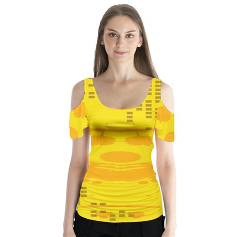 Texture Yellow Abstract Background Butterfly Sleeve Cutout Tee  by Nexatart