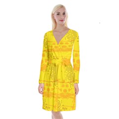 Texture Yellow Abstract Background Long Sleeve Velvet Front Wrap Dress by Nexatart