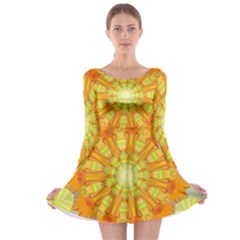 Sunshine Sunny Sun Abstract Yellow Long Sleeve Skater Dress by Nexatart