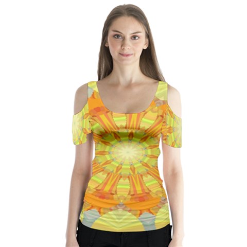 Sunshine Sunny Sun Abstract Yellow Butterfly Sleeve Cutout Tee  by Nexatart