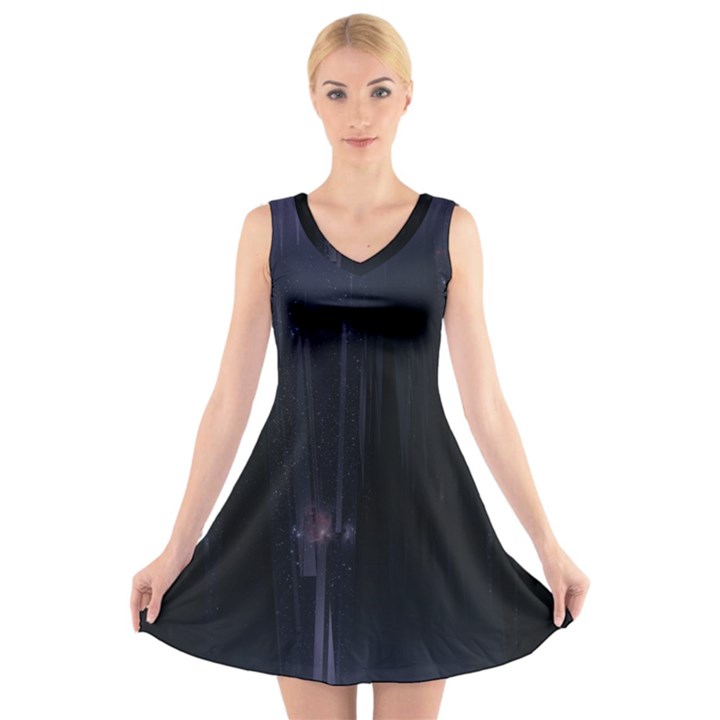 Abstract Dark Stylish Background V-Neck Sleeveless Skater Dress