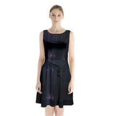 Abstract Dark Stylish Background Sleeveless Chiffon Waist Tie Dress