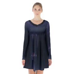 Abstract Dark Stylish Background Long Sleeve Velvet V-neck Dress