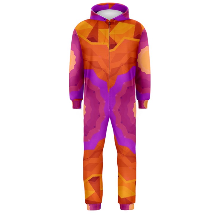 Mandala Orange Pink Bright Hooded Jumpsuit (Men) 