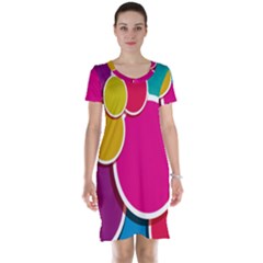 Paint Circle Red Pink Yellow Blue Green Polka Short Sleeve Nightdress by Mariart