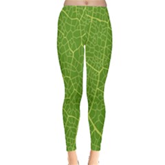 Green Leaf Line Leggings  by Mariart