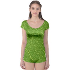 Green Leaf Line Boyleg Leotard  by Mariart