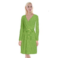 Green Leaf Line Long Sleeve Velvet Front Wrap Dress by Mariart