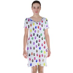 Paw Prints Dog Cat Color Rainbow Animals Short Sleeve Nightdress by Mariart