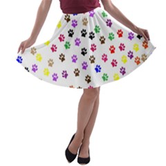 Paw Prints Dog Cat Color Rainbow Animals A-line Skater Skirt by Mariart