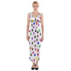 Paw Prints Dog Cat Color Rainbow Animals Fitted Maxi Dress by Mariart