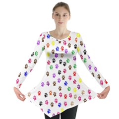 Paw Prints Dog Cat Color Rainbow Animals Long Sleeve Tunic  by Mariart