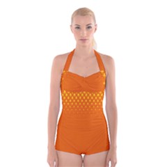 Orange Star Space Boyleg Halter Swimsuit  by Mariart