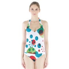 Polka Dot Circle Red Blue Green Halter Swimsuit by Mariart