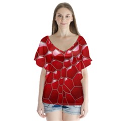 Plaid Iron Red Line Light Flutter Sleeve Top by Mariart