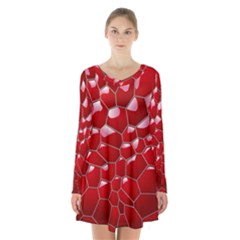 Plaid Iron Red Line Light Long Sleeve Velvet V-neck Dress by Mariart