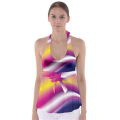 Rainbow Space Red Pink Purple Blue Yellow White Star Babydoll Tankini Top by Mariart