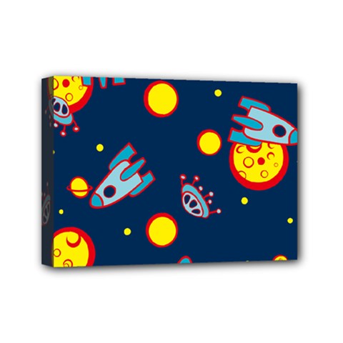 Rocket Ufo Moon Star Space Planet Blue Circle Mini Canvas 7  X 5  by Mariart