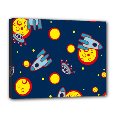 Rocket Ufo Moon Star Space Planet Blue Circle Canvas 14  X 11  by Mariart