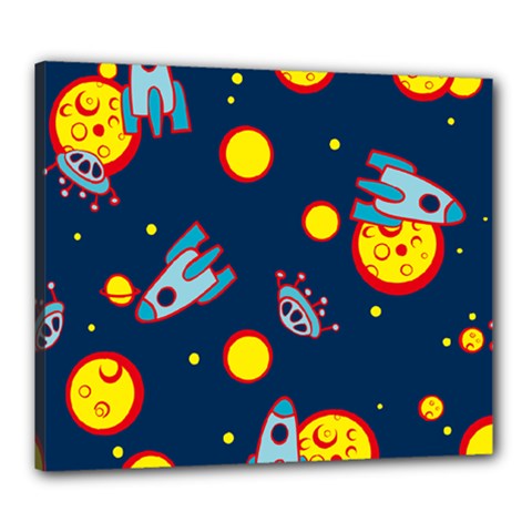 Rocket Ufo Moon Star Space Planet Blue Circle Canvas 24  X 20  by Mariart