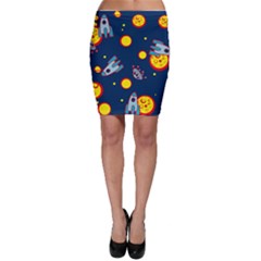 Rocket Ufo Moon Star Space Planet Blue Circle Bodycon Skirt by Mariart