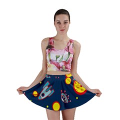 Rocket Ufo Moon Star Space Planet Blue Circle Mini Skirt by Mariart