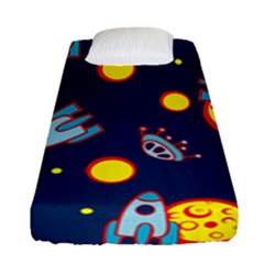 Rocket Ufo Moon Star Space Planet Blue Circle Fitted Sheet (single Size) by Mariart