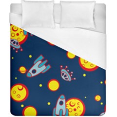 Rocket Ufo Moon Star Space Planet Blue Circle Duvet Cover (california King Size) by Mariart