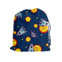 Rocket Ufo Moon Star Space Planet Blue Circle Drawstring Pouches (Extra Large) View1