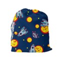 Rocket Ufo Moon Star Space Planet Blue Circle Drawstring Pouches (Extra Large) View2