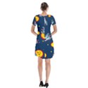 Rocket Ufo Moon Star Space Planet Blue Circle Short Sleeve V-neck Flare Dress View2