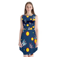 Rocket Ufo Moon Star Space Planet Blue Circle Sleeveless Chiffon Dress   by Mariart