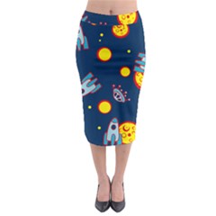 Rocket Ufo Moon Star Space Planet Blue Circle Midi Pencil Skirt by Mariart