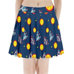 Rocket Ufo Moon Star Space Planet Blue Circle Pleated Mini Skirt by Mariart