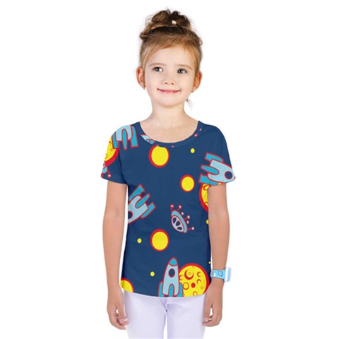 Rocket Ufo Moon Star Space Planet Blue Circle Kids  One Piece Tee by Mariart