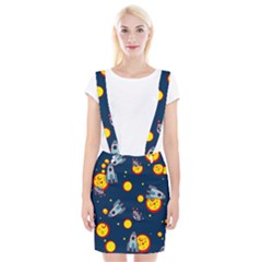 Rocket Ufo Moon Star Space Planet Blue Circle Suspender Skirt by Mariart