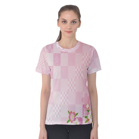 Sakura Flower Floral Pink Star Plaid Wave Chevron Women s Cotton Tee by Mariart